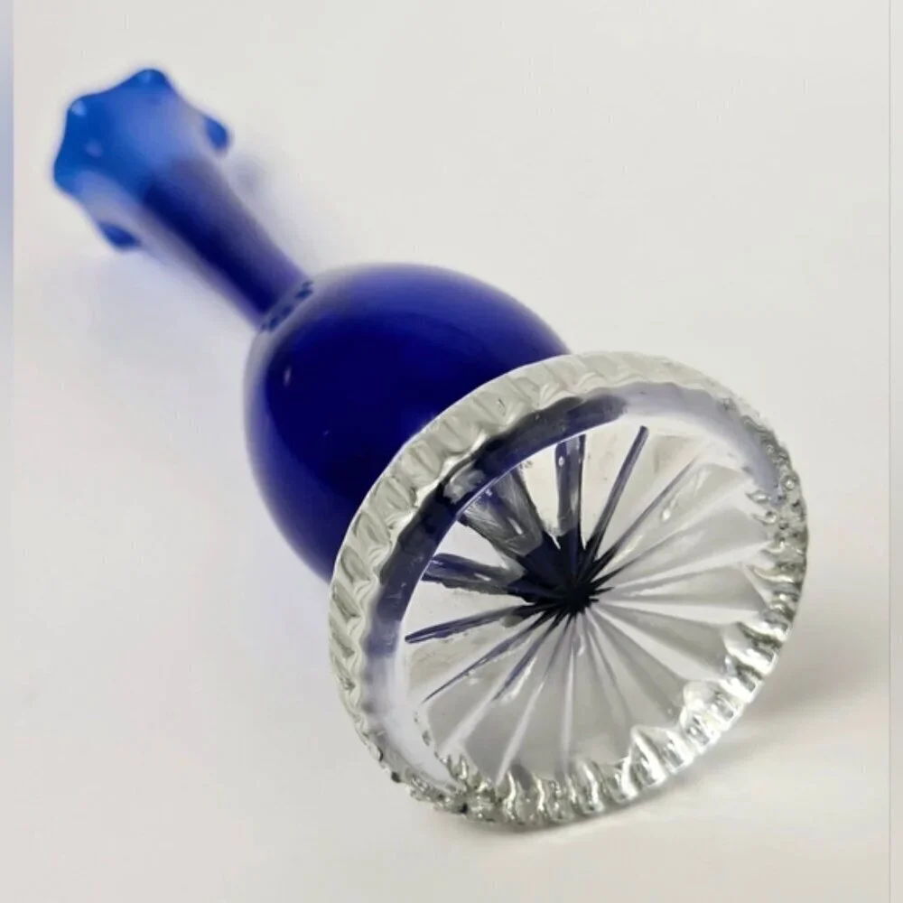 Cobalt Blue Ombre Hand Blown Cased Glass Bud Vase - Picture 6 of 7
